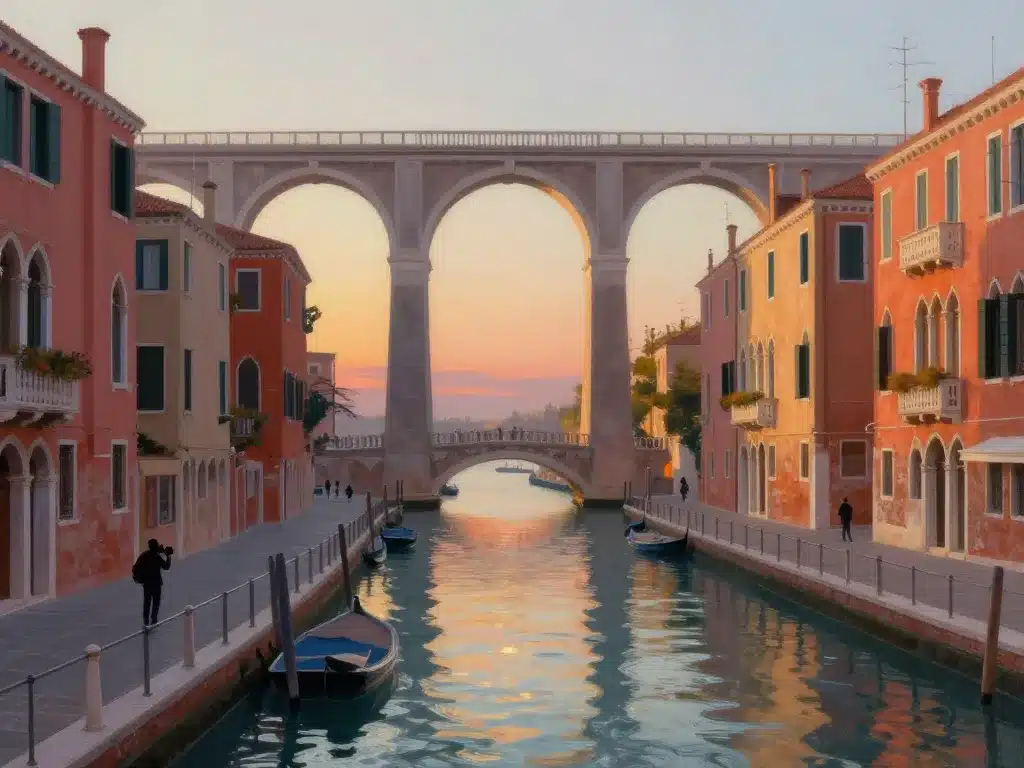 Vue artistique du viaduc de Martigues au coucher du soleil