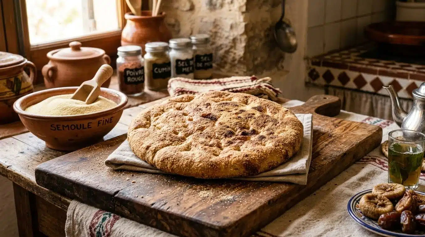 Galette algérienne traditionnelle Kesra fraîchement cuite