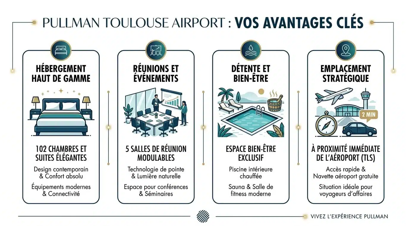 Infographie des services et équipements de l'hôtel Pullman Toulouse Airport