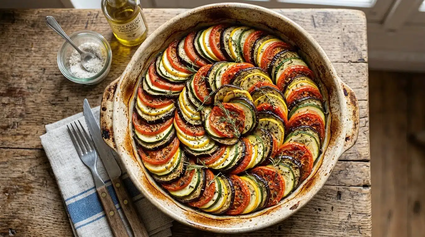 Tian de légumes provençal traditionnel avec tomates, courgettes et aubergines