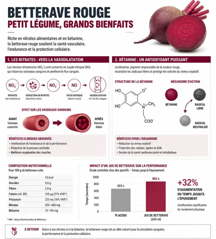 Infographie des bienfaits santé et nutritionnels de la betterave rouge