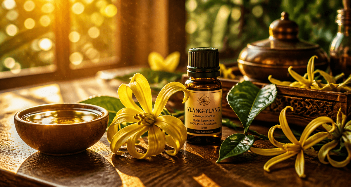 huile essentielle ylang ylang bienfaits flacon fleurs