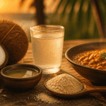 Les bienfaits de la noix coco sur une table