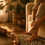 masse les pieds sur tapis galets