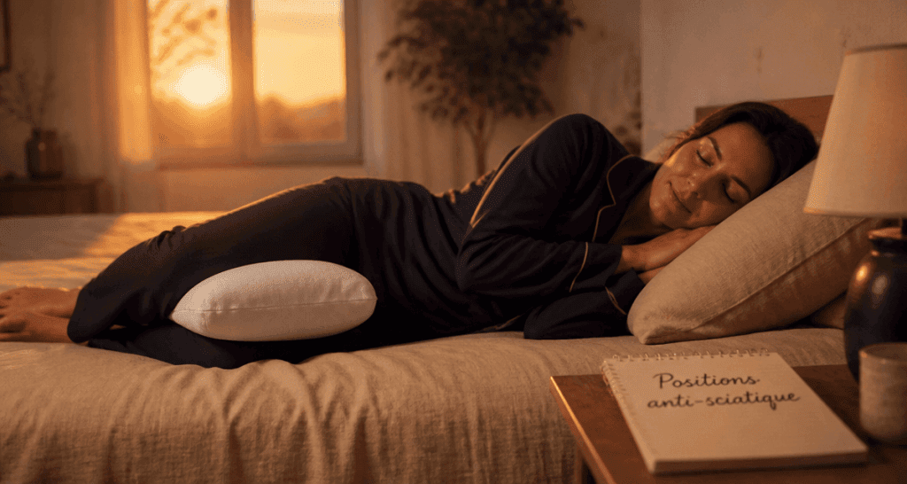 position pour soulager sciatique avec coussin entre les genoux