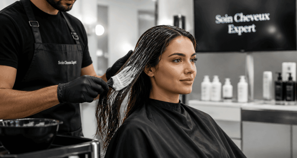 soin cheveux coiffeur application masque