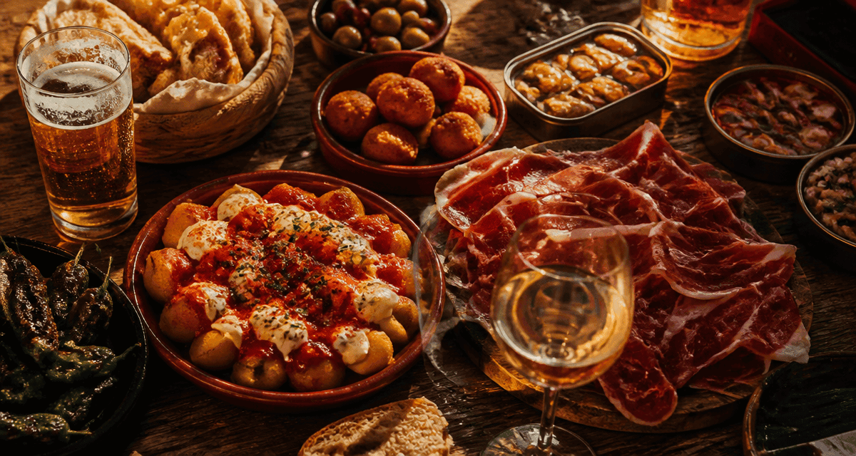 Assortiment de tapas espagnols sur table rustique