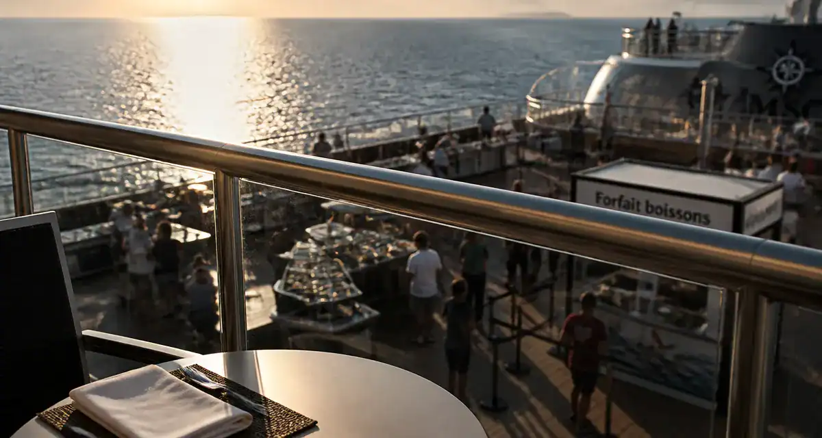 Avis croisiere msc mediterranee : vue balcon sur paquebot MSC, pont et mer