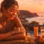 comment bronzer vite femme applique huile sèche terrasse mer