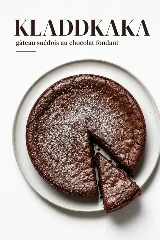 Kladdkaka suédois, gâteau au chocolat fondant et dense, servi sur une assiette.