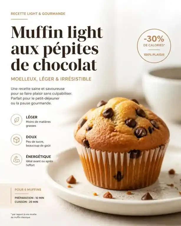 Muffin light aux pépites de chocolat, une recette saine et gourmande pour le goûter.