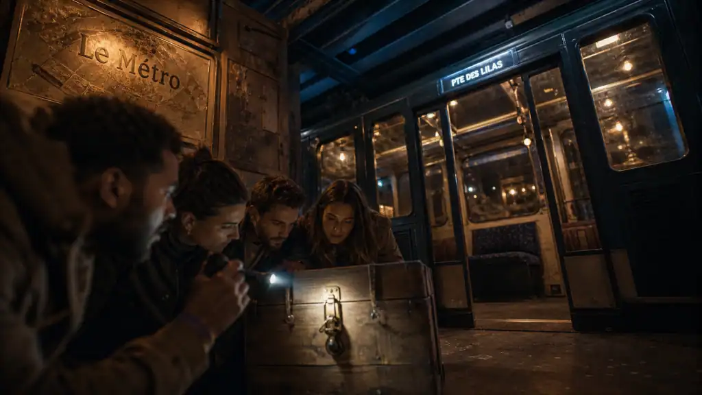 Escape game paris top : équipe découvre une serrure dans un décor métro