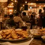 Le festin chez gillou : table de friture dorée à Valentigney, ambiance guinguette