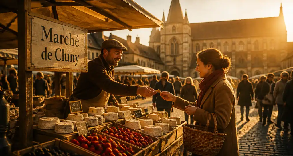 marché cluny étals producteurs abbaye