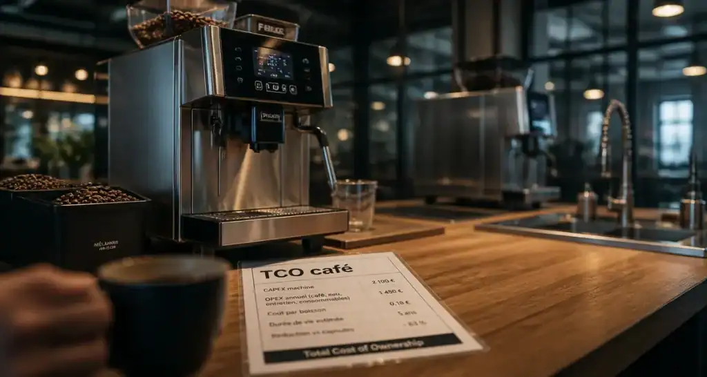Meilleure machine à café professionnelle sur comptoir, vue rapprochée machine pro à grains