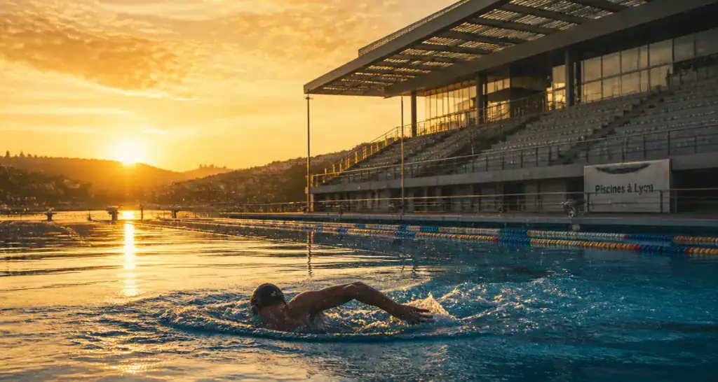 Piscines Lyon bassin extérieur nageur