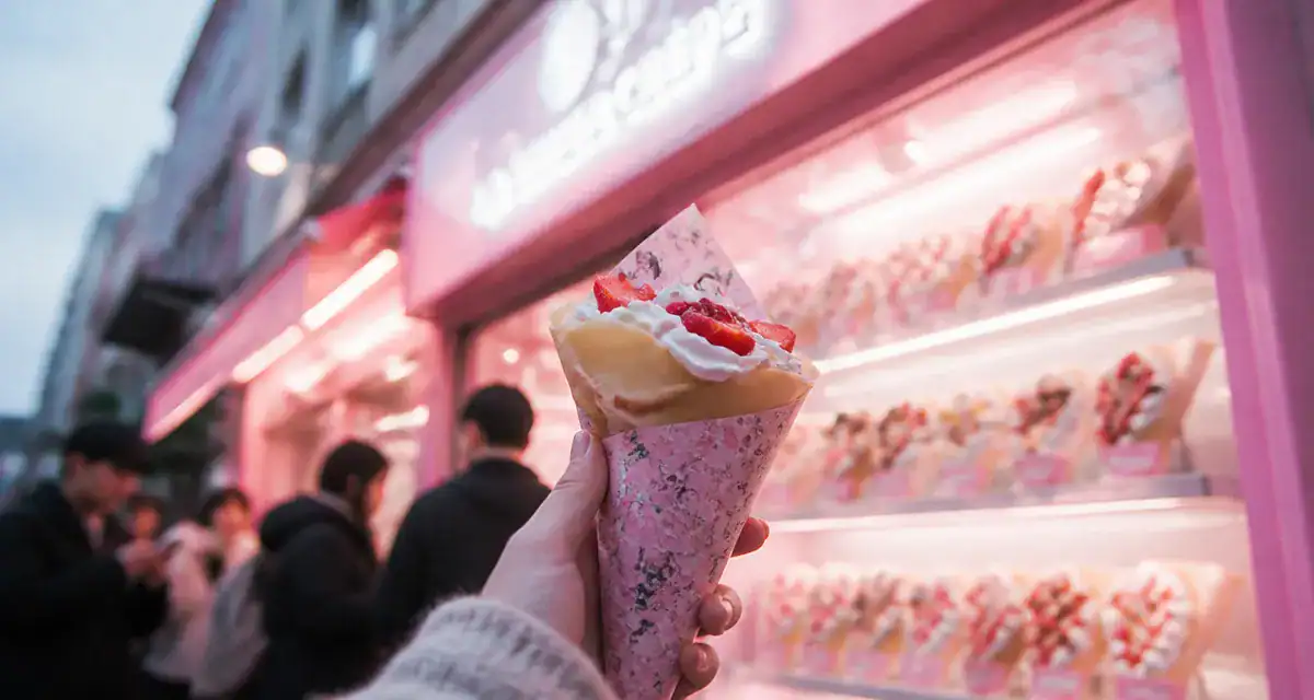 Princesse crepe Harajuku au Marais : crêpe japonaise devant vitrine rose