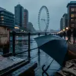 Quand aller à Londres : meilleure période, quai de la Tamise sous la pluie