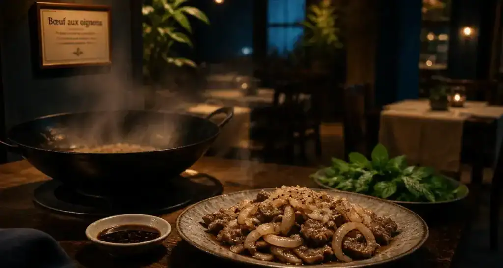 Restaurant trúc dào à Toulon : bœuf aux oignons au wok fumant