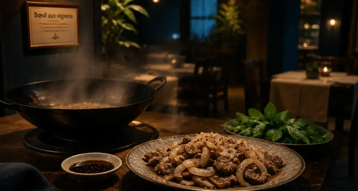 Restaurant trúc dào à Toulon : bœuf aux oignons au wok fumant