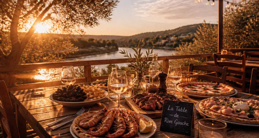 Repas convivial à la table de rive gauche