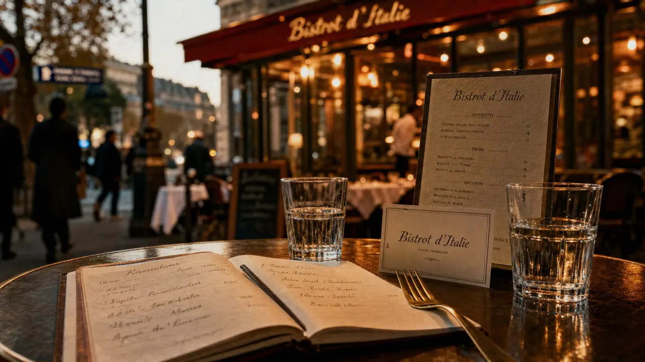 bistrot d italie à Paris près de l’Étoile, table et carte restaurant