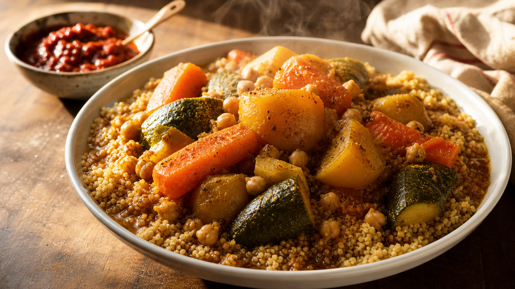 Couscous legumes recette : semoule aux légumes et bouillon doré