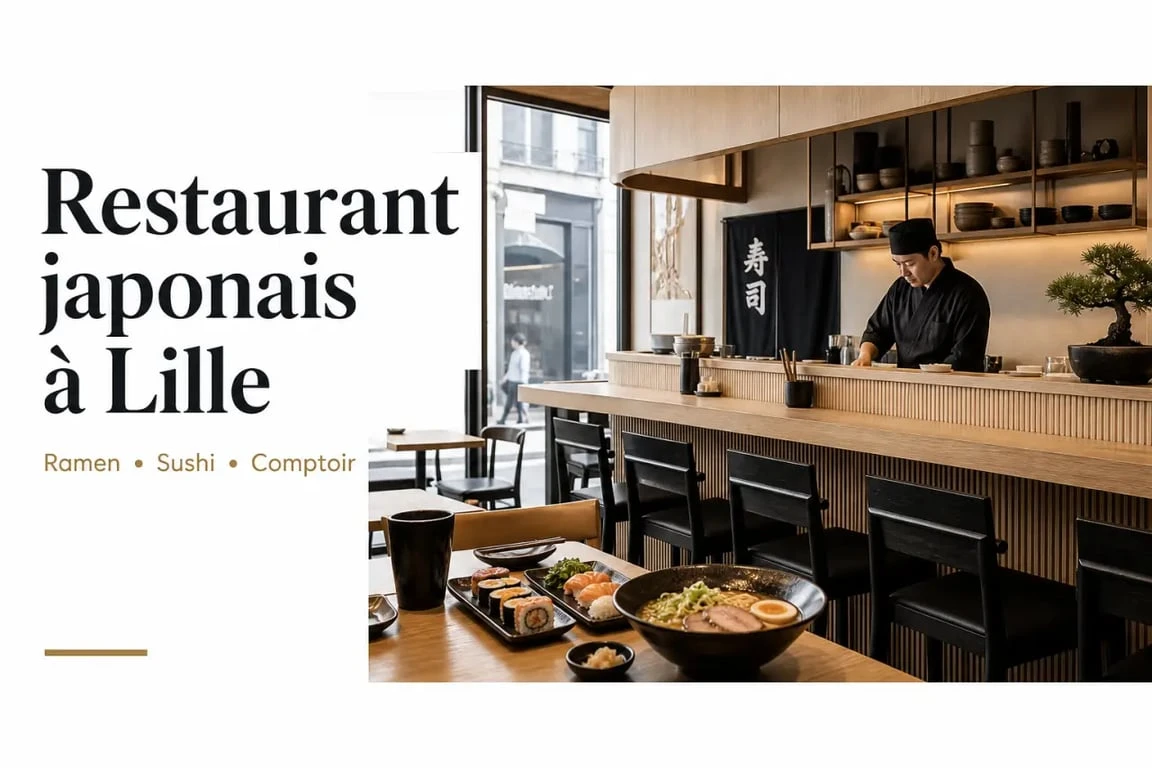 Lille restaurant japonais : intérieur chaleureux d’un comptoir japonais avec ramen et sushi
