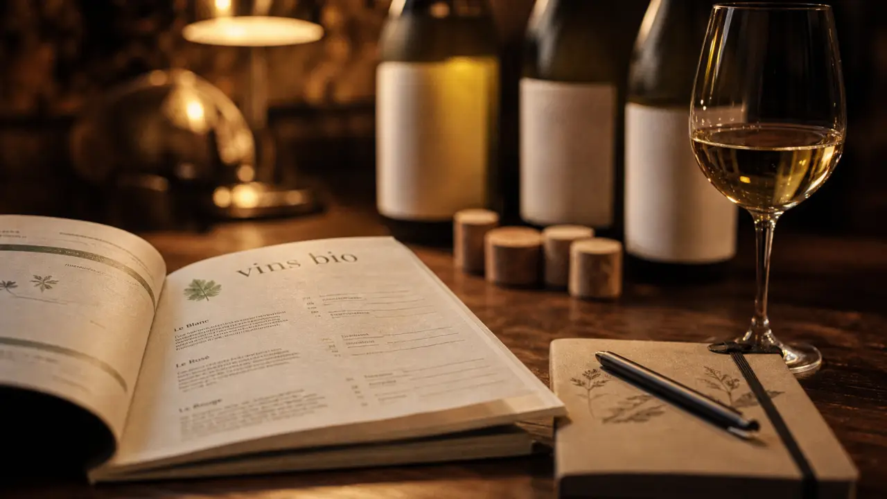 Guide hachette des vins bio : fiches de dégustation et verre de vin
