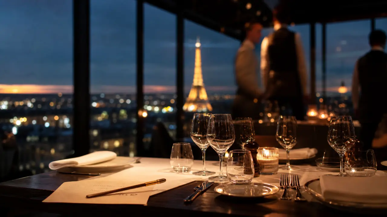 Les ombres restaurants : table rooftop avec vue Tour Eiffel