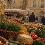 Marchés aix en provence : étals de fruits et fromages sur place