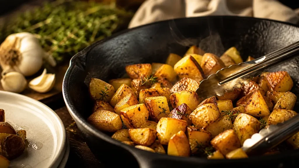 Pommes de terre sautées recette croustillantes en poêle en fonte chaude