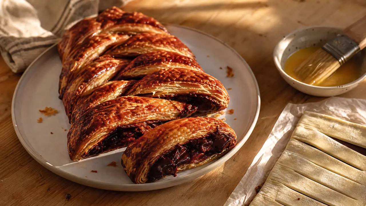 Recette gâteau avec pâte feuilletée facile : tresse feuilletée au chocolat