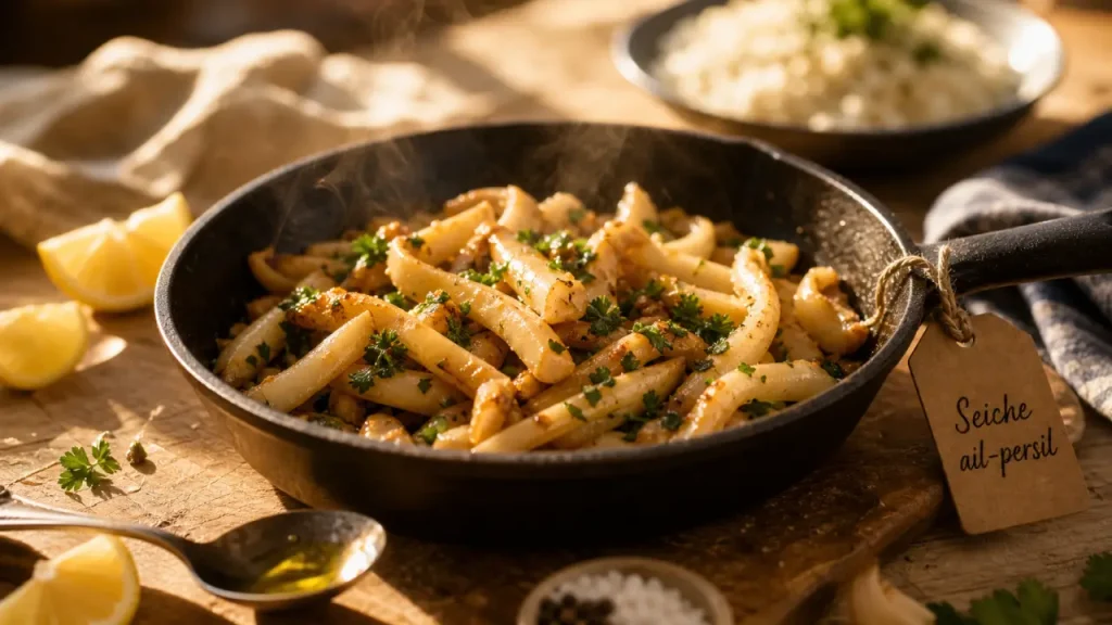 Recette seiche poêlée à l’ail et persil