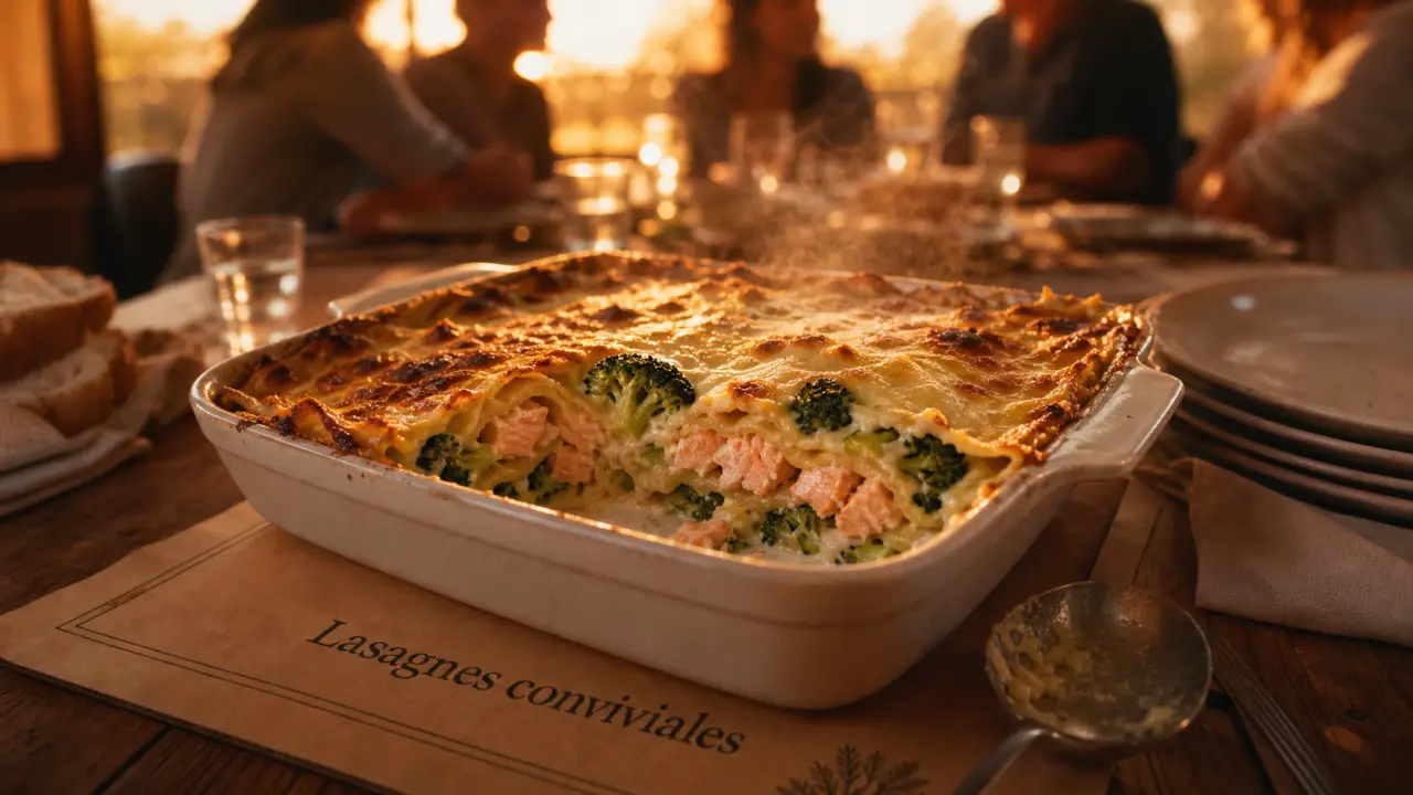 Repas convivial : lasagnes saumon et brocoli