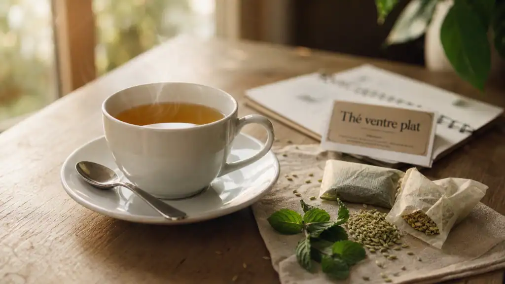 The pour ventre plat : tisane aux plantes en tasse
