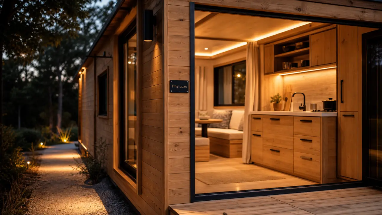 Tiny house luxe : 26 m2 en bois massif, terrasse et baie vitrée