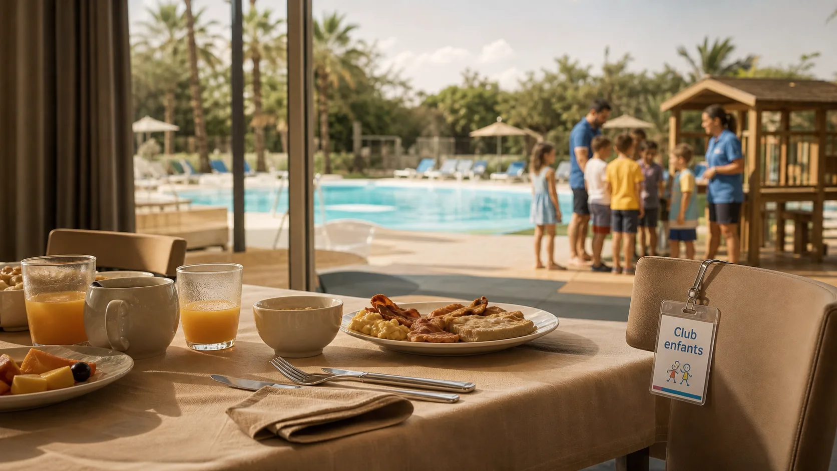 Vacances famille : club enfants en hôtel, piscine et salle à manger