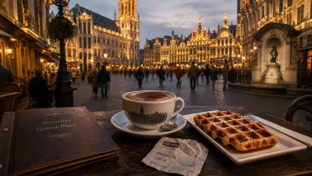 Visiter Bruxelles : vue Grand-Place, chocolat chaud et gaufre près de la Grand-Place
