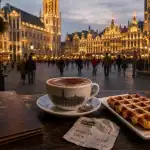 Visiter Bruxelles : vue Grand-Place, chocolat chaud et gaufre près de la Grand-Place