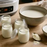 Yaourt recette maison : yaourts fermes au lait entier à 37°C, pots en verre