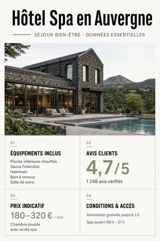 hotel spa en auvergne : critères à vérifier avant réservation avec prix, avis et équipements