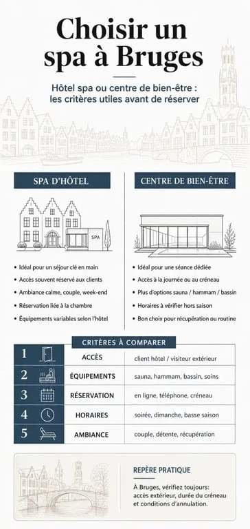 Infographie sur le spa à Bruges pour comparer les types d’établissements, les équipements et les critères de réservation
