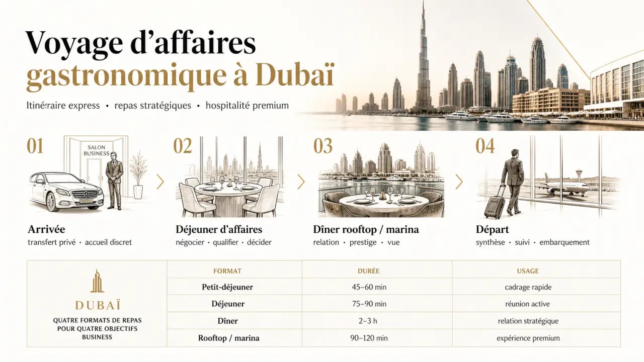 Organiser un voyage d'affaires gastronomique à Dubaï : itinéraire premium et formats repas