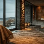 Hotel normandie avec spa, vue du hall vers la piscine intérieure