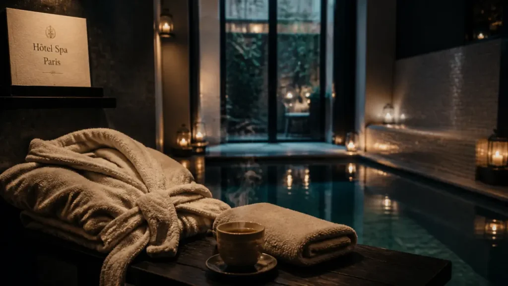 Hotel spa en paris : ambiance feutrée, peignoir et piscine intérieure