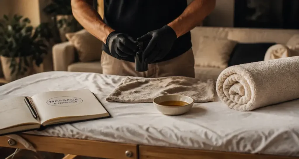 Massage a domicile paris : table de massage et huile préparées