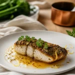 Recette poisson gastronomique : lotte en croûte d’herbes au four