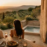 Week end amoureux dans le sud : couple sur terrasse avec spa privatif vue mer