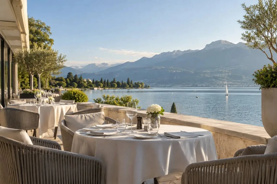 Restaurant au bord du lac à Aix-les-Bains avec terrasse face au lac du Bourget
